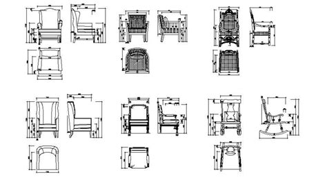 Different Chair Design Detail Elevation 2d View Furniture Blocks