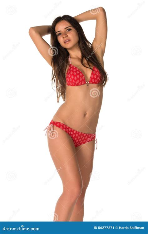 Rode Bikini Stock Afbeelding Image Of Brunette Jong