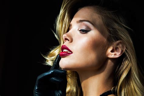 Wallpaper Face Women Model Blonde Black Background Profile Singer Red Lipstick Gloves