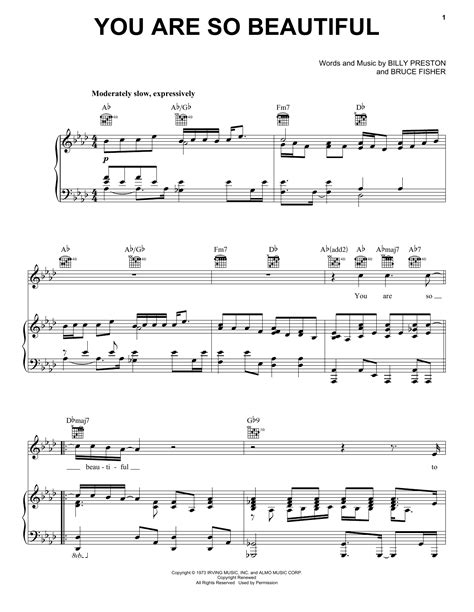 Gli accordi per chitarra sono cinque. You Are So Beautiful Sheet Music | Joe Cocker | Piano ...