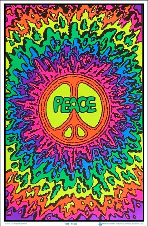 Peace Black Light Poster 23 X 35 Trippy Painting Hippie Painting