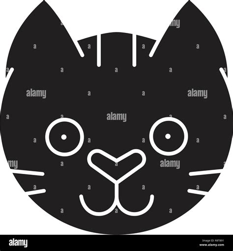 Funny Cat Head Black Vector Concept Icon Funny Cat Head Flat