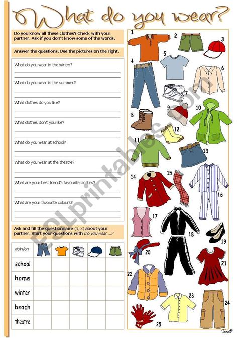 What Do You Wear Esl Worksheet By Tecus