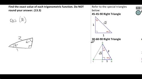 Find The Exact Values Of Trig Functions Using Special Triangles Youtube