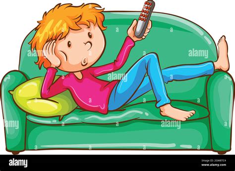 Teenage Boy Watching Television Stock Vector Images Alamy