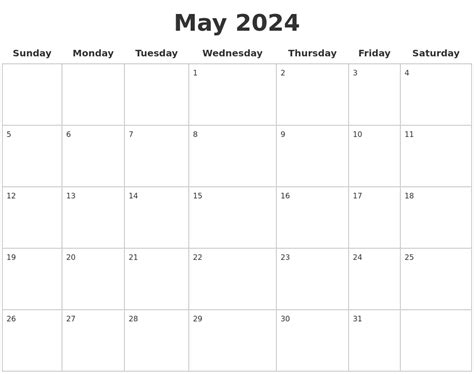 May 2024 Blank Calendar Pages