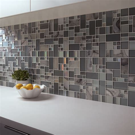 Since the indoor kitchen is nearby, the homeowner opted for just a. Shop allen + roth Volcanic Pewter Glass Mosaic Indoor ...