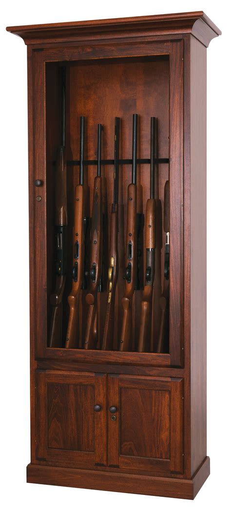 Silk screened gold stripes and striking deer head silhouette adorn the black finish. American Made Poplar 8-Gun Cabinet from DutchCrafters ...