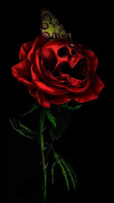 Black Skull With Rose Wallpapers On Wallpaperdog