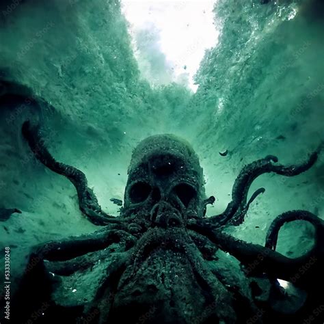 Stockillustratie Kraken Scary Giant Squid Octopus With Dark Eyes Sea
