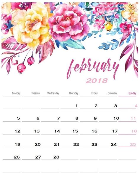Free Printable February 2018 Template Calendar Monthly Desk Calendar