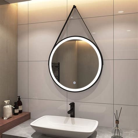 Emke Bathroom Led Vanity Mirror 24 Inch Round Black