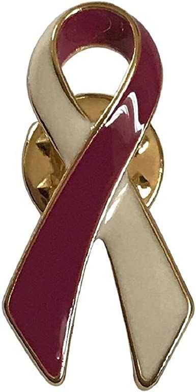 New Burgundy And Ivory Awareness Ribbon Pin Lapel Brooch Head And Neck