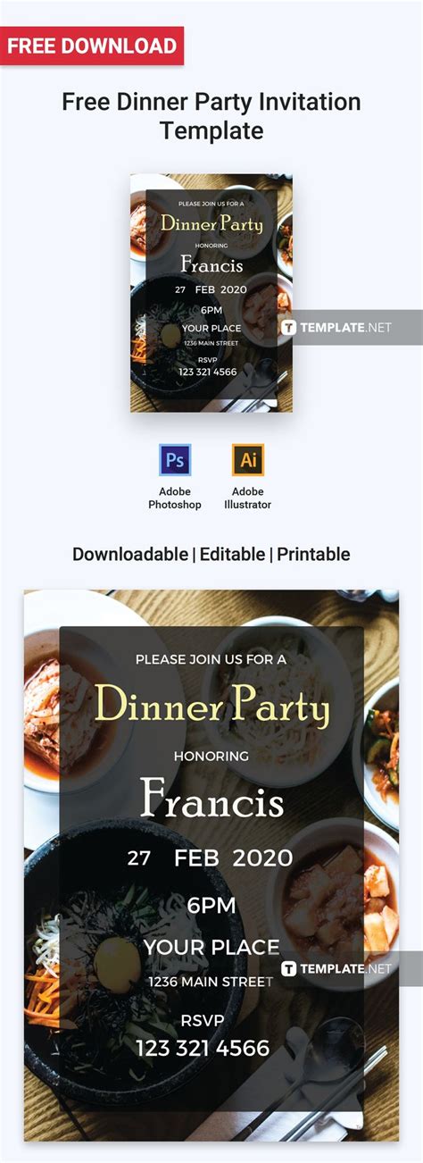 Dinner Party Invitation Template Illustrator Word Outlook Apple