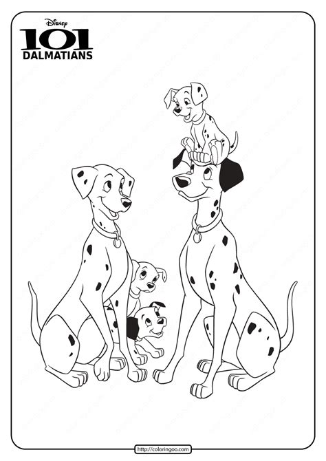 The 101 Dalmatians Coloring Page With Four Dogs And One Dog Sitting On Top
