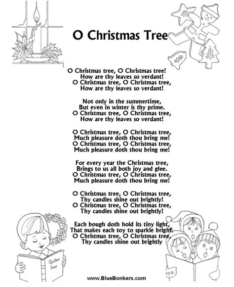 Bluebonkers O Christmas Tree Free Printable Christmas Carol Lyrics