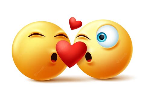 Emoticon O Emoji De Pareja Besándose Caras Vector Concepto Valentines