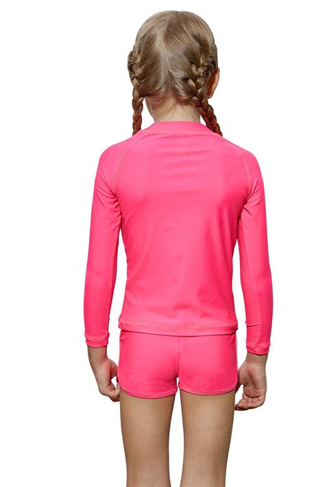 Rosy Long Sleeve Rash Guard For Little Girls Kid Swim Suits Long