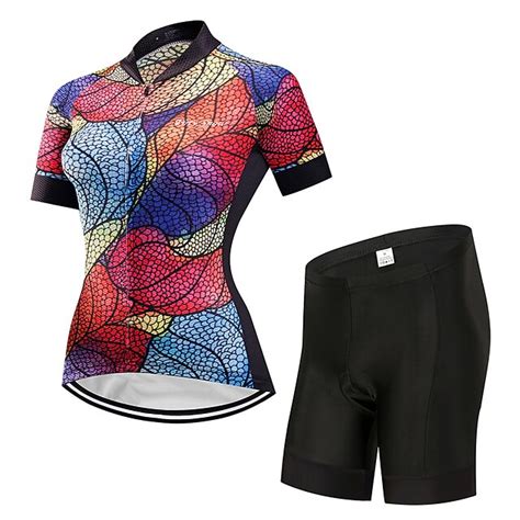 Firtysnow Femme Manches Courtes Maillot Et Cuissard Velo Cyclisme Polyester Fuchsia Feuille Vélo