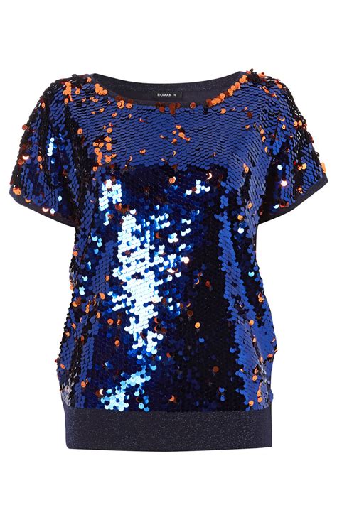 Martha stewart lurex knit top with zip shoulder detail. Sequin Front Knit Blouson Top in Midnight Blue - Roman ...