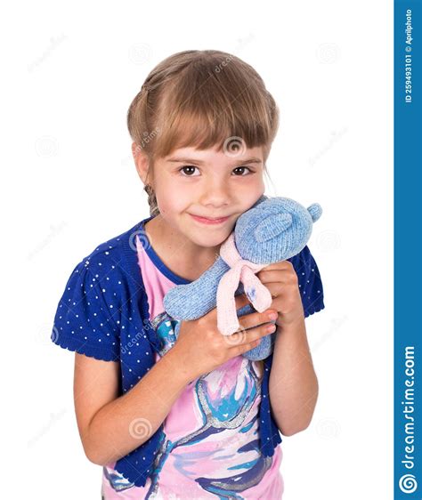 Little Girl Holding A Teddy Bear Isolated On White Background Girl