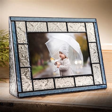 Stained Glass Picture Frame Blue Trims Clear Vintage Home Etsy