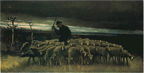 Usu n of n a flock of birds, sheep, or goats is a group of them. Shepherd with a Flock of Sheep by Vincent Van Gogh - 490