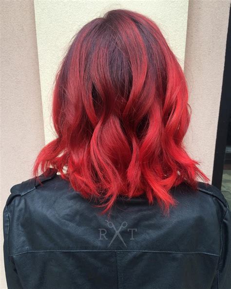 Bright Red Balayage Hair By Rachel At Avante On Main Street Salon Exton Pa Rote Balayage