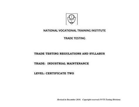 National Vocational Training Institute Trade Testing Nvti