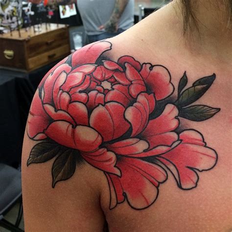 Peony Flower Shoulder Tattoo ~ Tattoo Geek Ideas For Best Tattoos