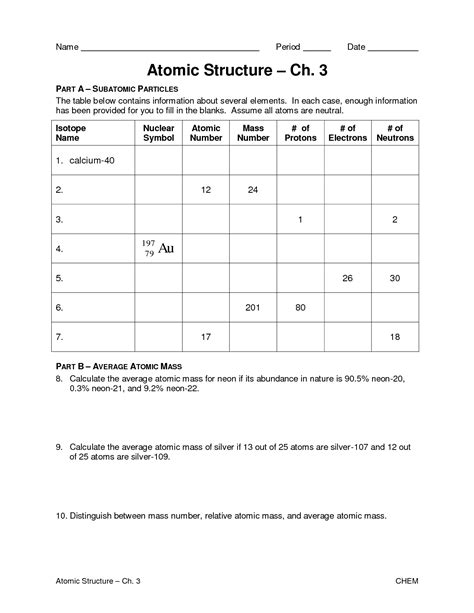 Complete the missing information for each of the following elements from a periodic table. 16 Best Images of Atomic Structure Worksheet Answer Chart - Periodic Table Worksheet Answer Key ...