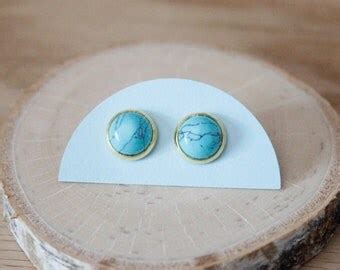 Items Similar To Turquoise Stud Earrings Sterling Silver Button Studs