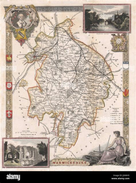 Warwickshire Antique Hand Coloured County Map Railways Moule C1840