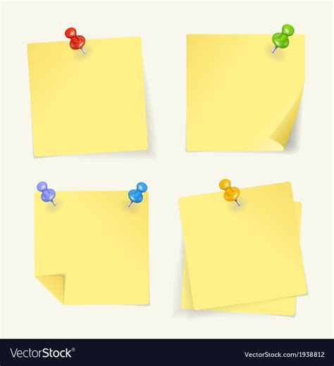 Set Of Yellow Sticky Notes With Pin Royalty Free Vector