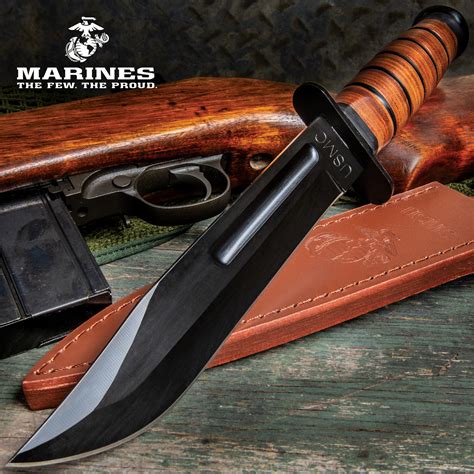 Usmc Combat Knife Stacked Leather Handle Officially Licensed True