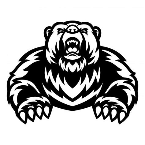 Premium Vector Grizzly Bear Mascot Logo Black And White Mascot