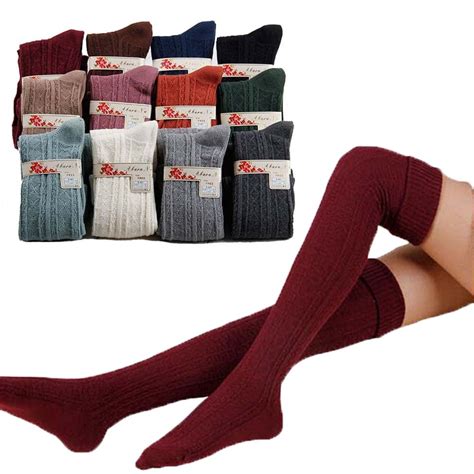 women fashion sexy warm long cotton over knee stocking winter knee high thigh knitted elastic