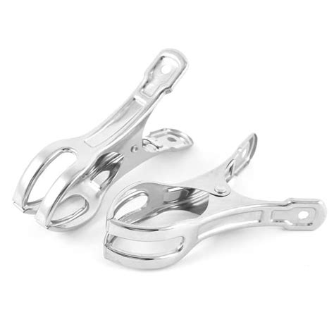 laundry clothes stainless steel hanging clips clamps pegs hooks 2pcs silver tone 4 3 x 1 x