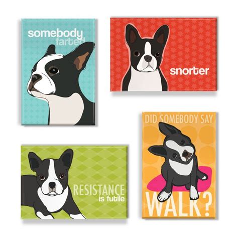 Boston Terrier Ts Set Of 4 Fridge Magnets With Funny Sayings Dog