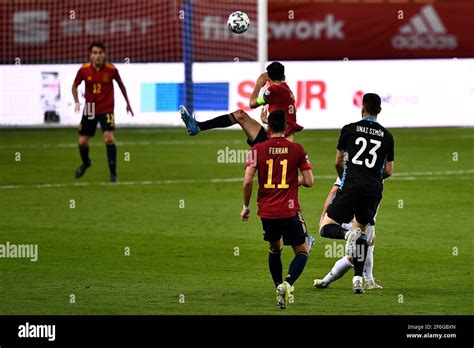 Seville Spain March 31 Besar Halimi Of Kosovo Shoots To Score His