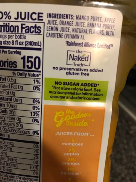 Naked Juice Mighty Mango Calories Nutrition Analysis More Fooducate