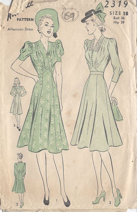 1940s Vintage Sewing Pattern Dress B36 69 The Vintage Pattern Shop