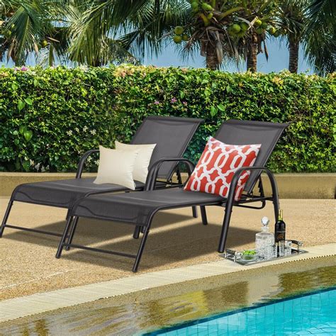 Costway Black 2 Pieces Of Metal Steel Back Adjustable Outdoor Chaise