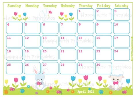 Calendar April 2021 Cute Easter Planner Printable Cute Etsy