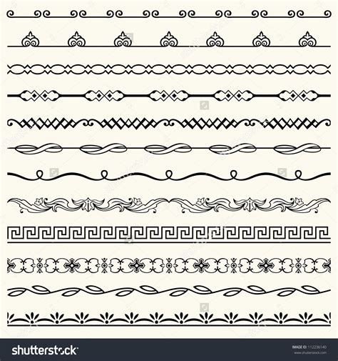 Horizontal Seamless Elements Set 12 Decorative Lines Delicate