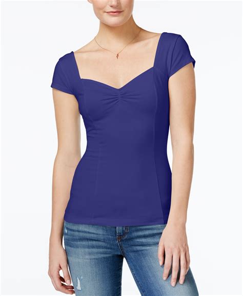 Guess Baylee Cap Sleeve Sweetheart Neck Top Tops Womens Tops