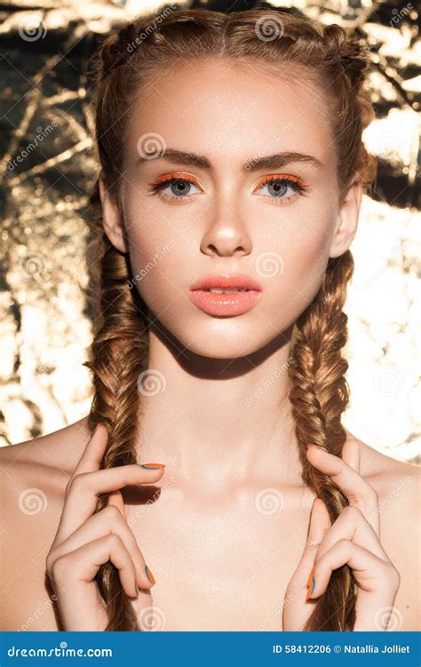 Portrait Of Young Beautiful Attractive Girl Model With Natural Fresh