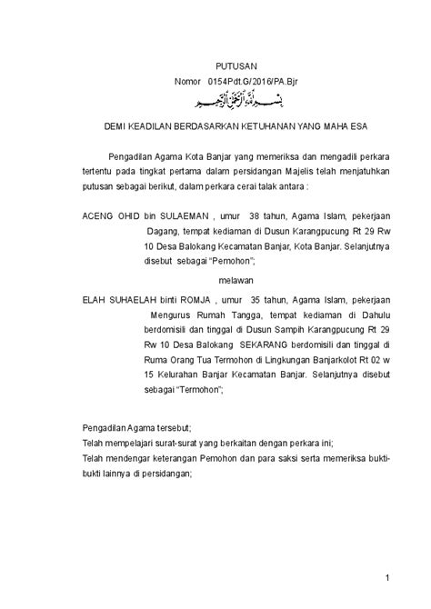Unduhsebagai docx, pdf, txt atau baca online dari scribd. Contoh Surat Talak - Siti