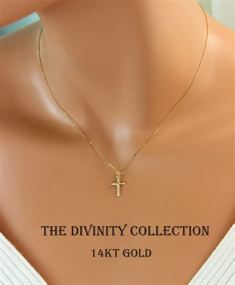14KT SOLID GOLD Cross Necklace Women Simple Small Charm Etsy