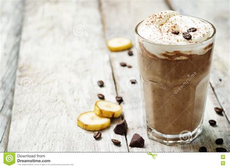 Coffee Chocolate Banana Smoothie With Coconut Whipped